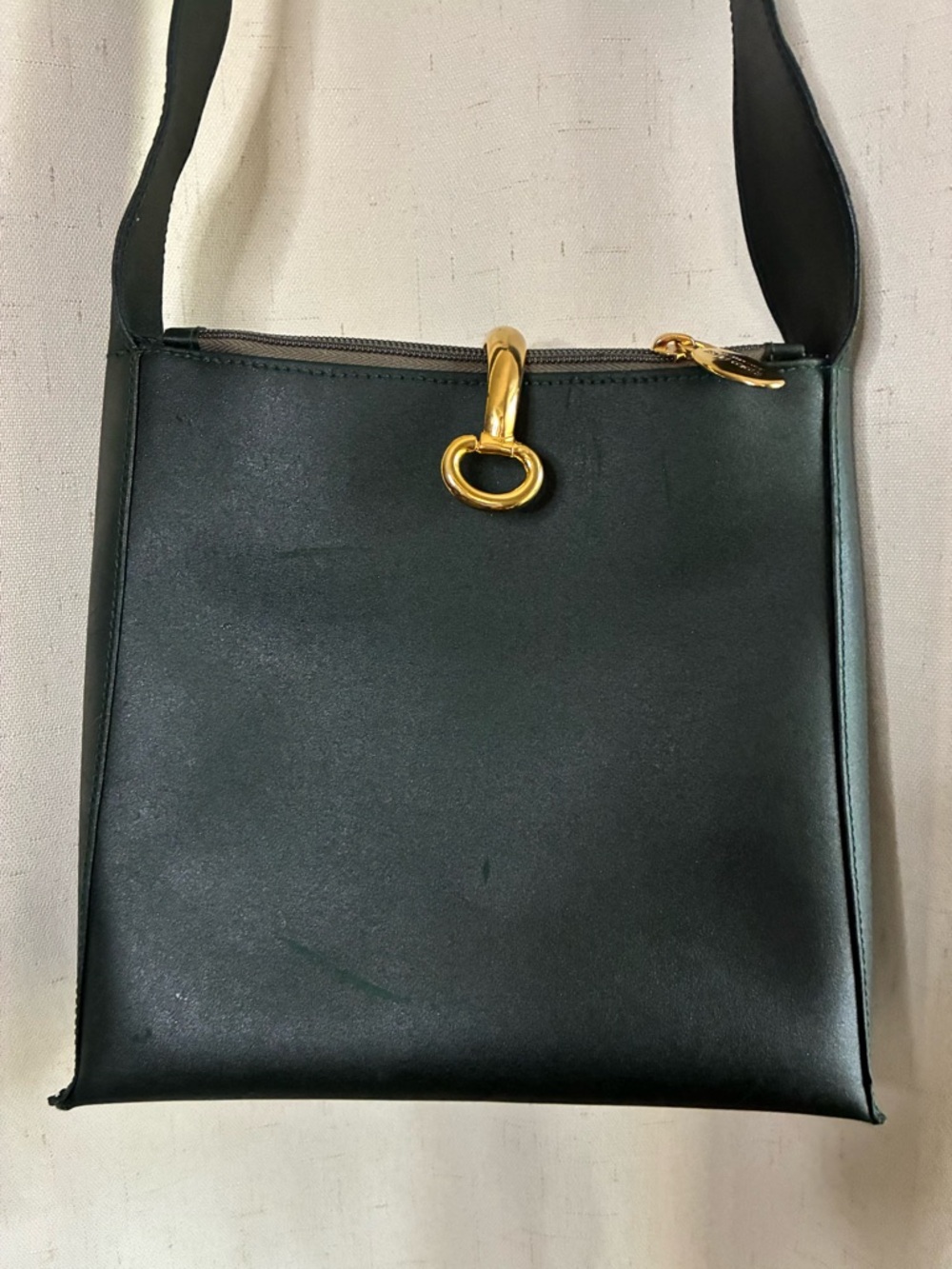 Paolo Masi Italy Dark Green Leather Shoulder Bag Gold Hardware Minimal